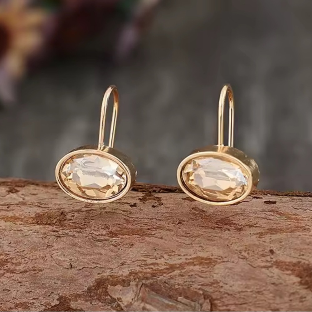 Amber Gold Champagne Crystal Drop Earrings